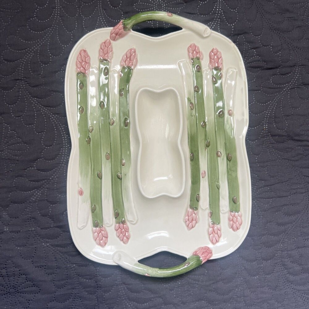 FITZ & FLOYD IRONSTONE ASPARAGUS  Serving Platter With Handles 12”, VTG.  JAPAN